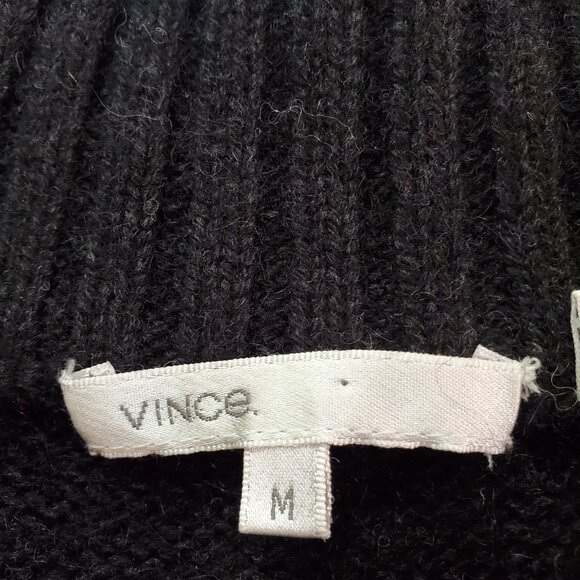 VINCE SZ M Wool Cashmere Alpaca Blend Long Cardigan Mock Neck Sweater in Black - Picture 6 of 8